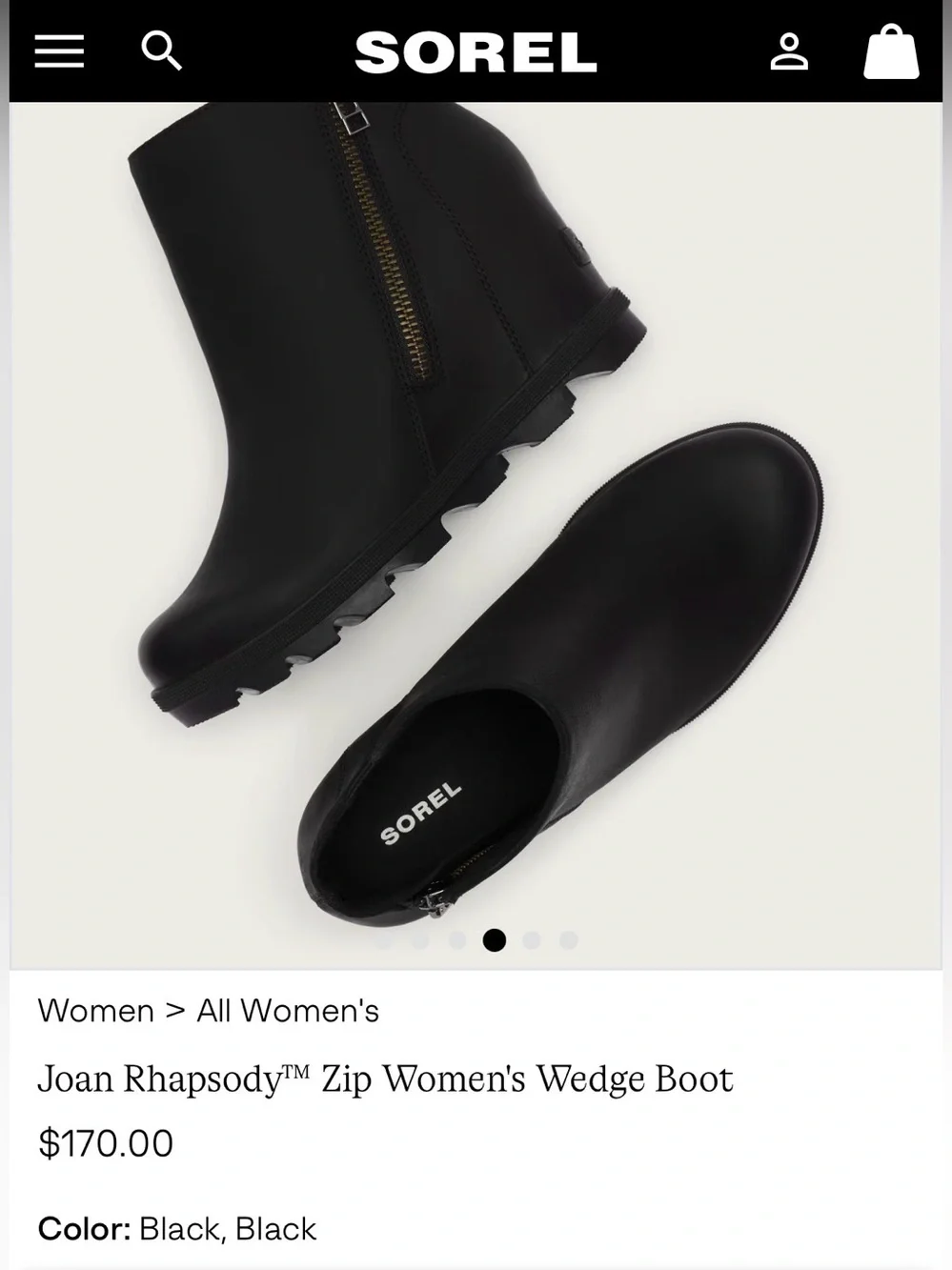 SOREL Joan Rhapsody™ Zip Women's Wedge Boot in Black, Black Size 9